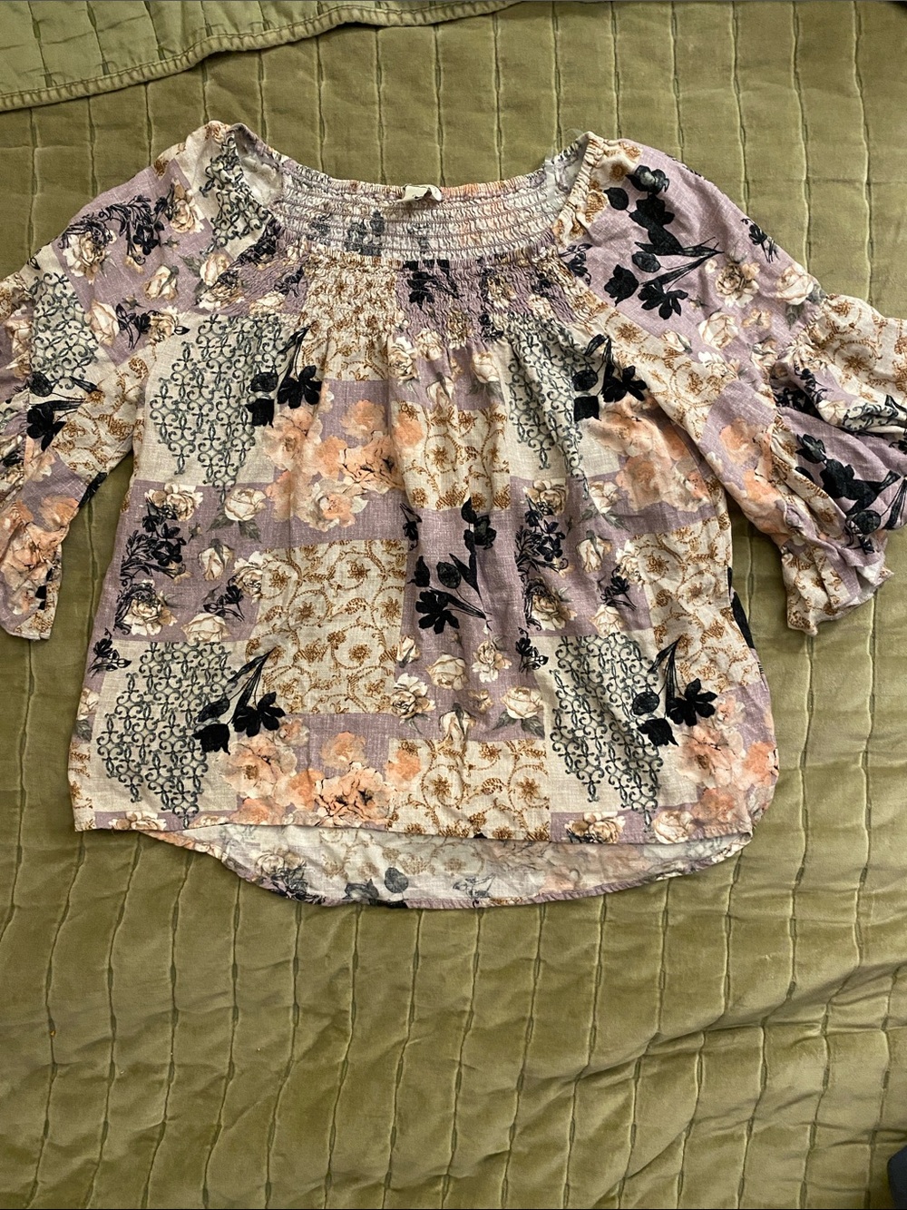 Cato Lavender Floral Patchwork Off-Shoulder Blouse